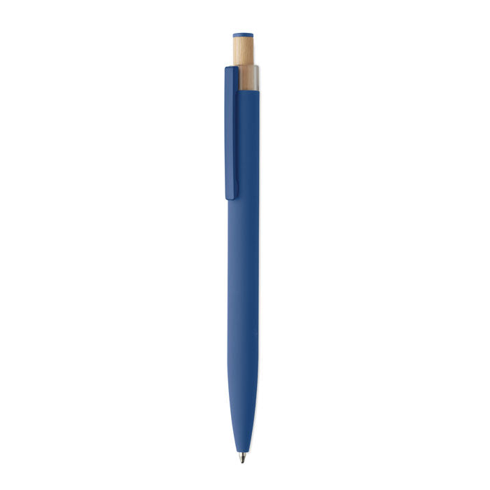 Pen van gerecycled aluminium met bamboe drukknop, blauw
