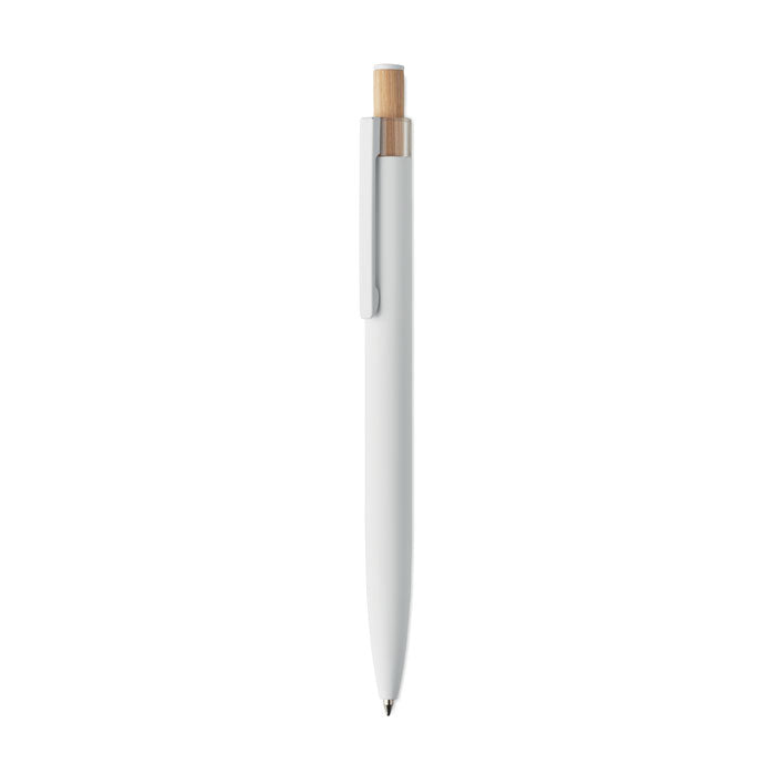 Pen van gerecycled aluminium met bamboe drukknop, wit
