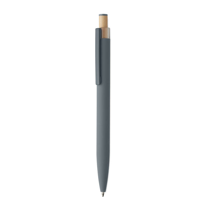Pen van gerecycled aluminium met bamboe drukknop, steengrijs
