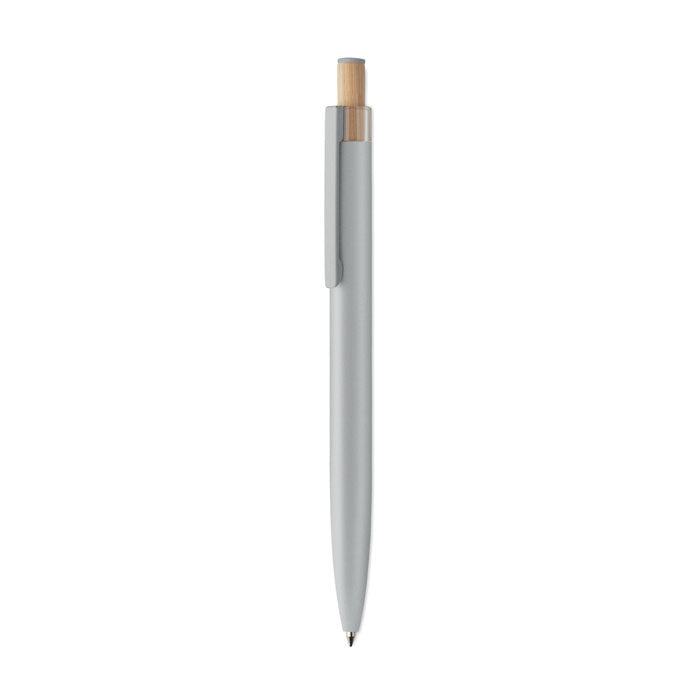 Pen van gerecycled aluminium met bamboe drukknop, mat zilver