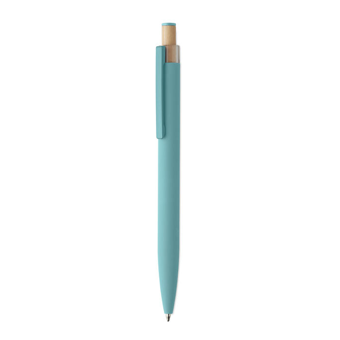 Pen van gerecycled aluminium met bamboe drukknop, babyblauw