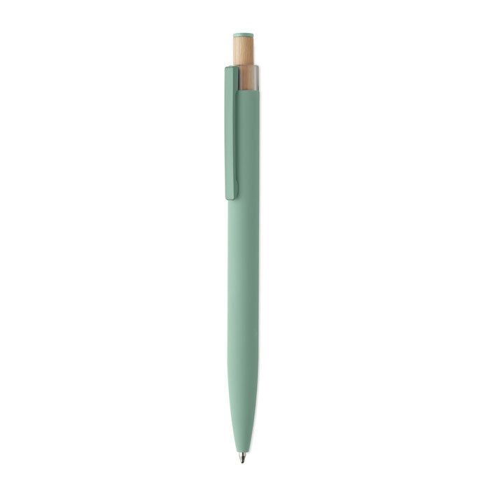 Pen van gerecycled aluminium met bamboe drukknop, mintgroen