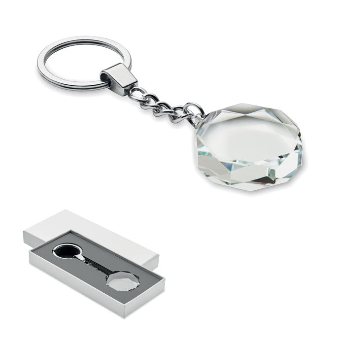 Glazen award-sleutelhanger, rond model, transparant