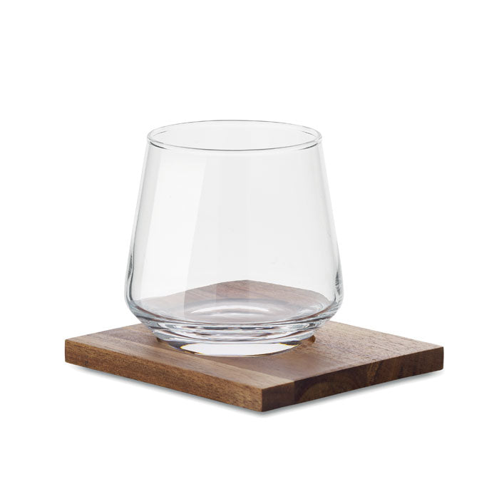 Borrelglas met houten onderzetter, 200 ml, transparant