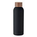 Fles 700 ml van gerecycled roestvrij staal met houten deksel, zwart
