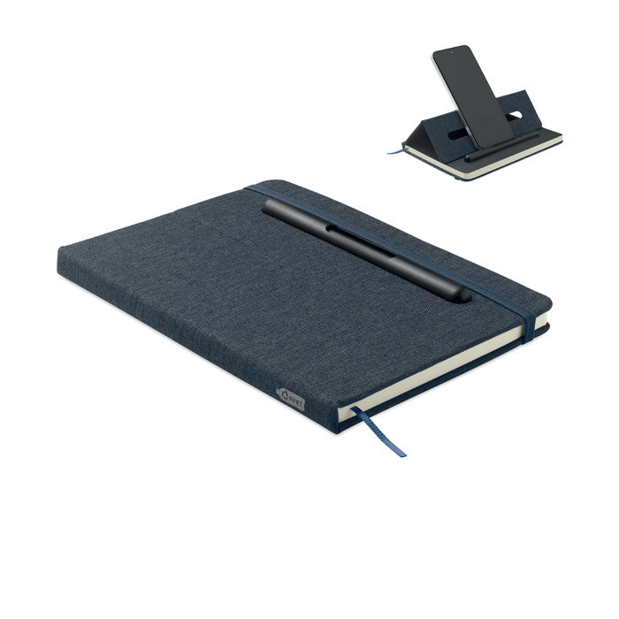A5 notitieboek met telefoonhouder en ingebouwde pen, marineblauw