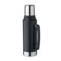 Geïsoleerde fles 1 liter met handvat en beker, zwart