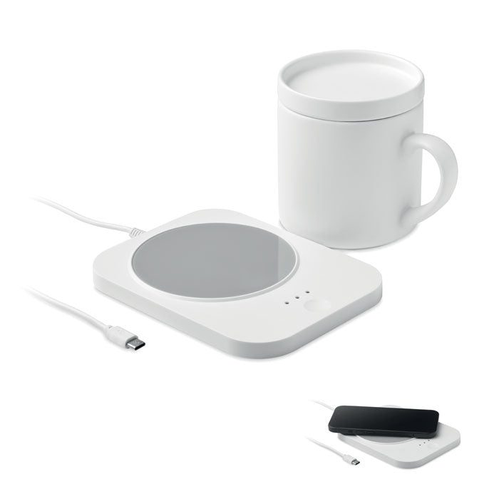 2-in-1 draadloze oplader en mokwarmer met mok, wit