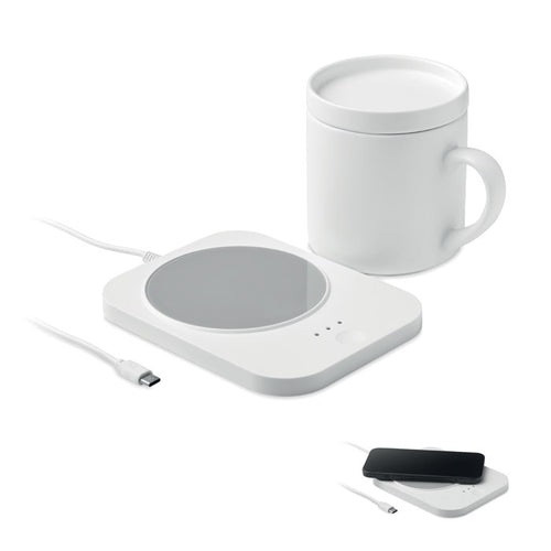 2-in-1 draadloze oplader en mokwarmer met mok, wit