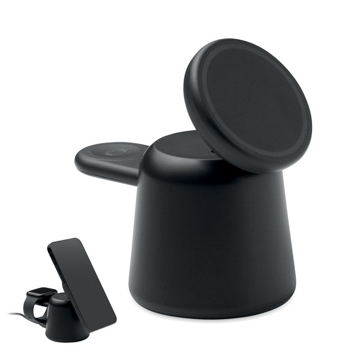 3-in-1 magnetisch oplaadstation met telefoonstandaard, zwart