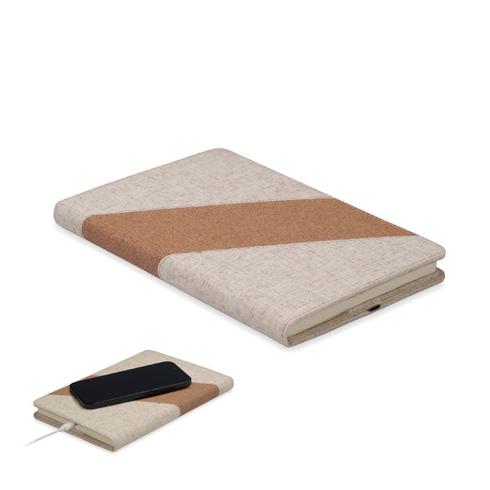 A5 notitieboek met ingebouwde draadloze oplader, beige