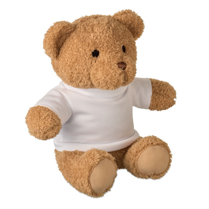 Pluche teddybeer met T-shirt, 23 cm, wit