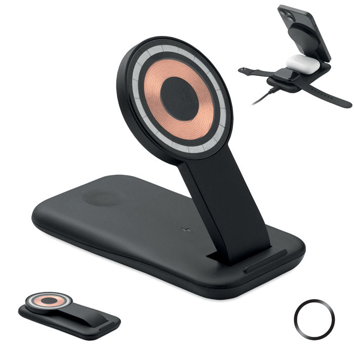 3-in-1 oplaadstation met telefoonstandaard, magnetisch, zwart