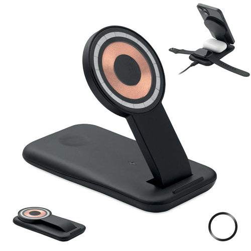 3-in-1 oplaadstation met telefoonstandaard, magnetisch, zwart