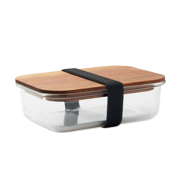 Glazen lunchbox 800 ml met houten deksel, transparant