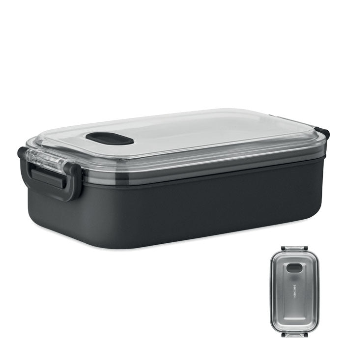 Lunchbox met luchtdicht deksel en stalen binnenlaag, zwart