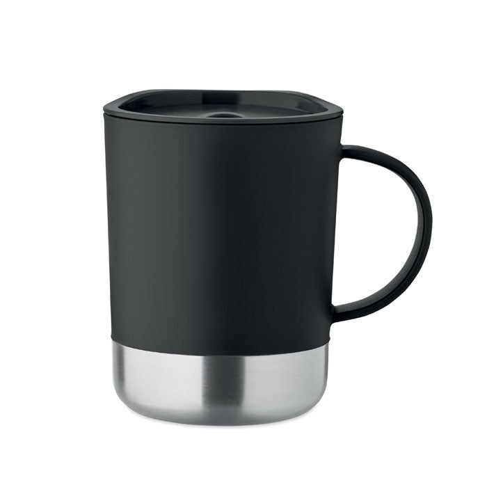 Beker 300 ml met stalen bodem en schuifdeksel, zwart