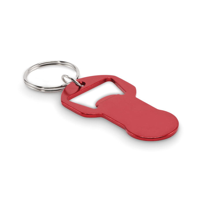 Sleutelhanger met winkelwagenmunt en flesopener, rood