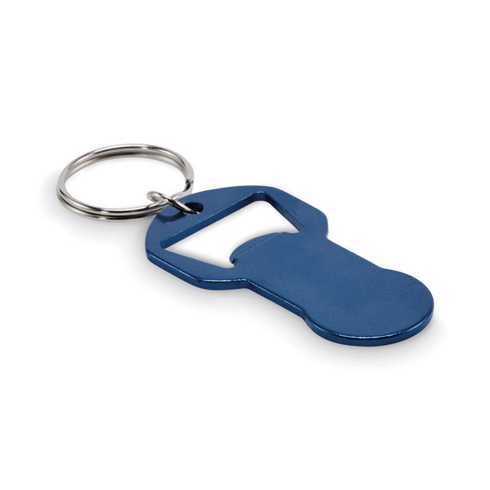 Sleutelhanger met winkelwagenmunt en flesopener, marineblauw