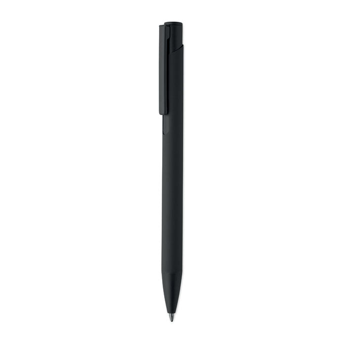 Pen met rubberen grip van gerecycled aluminium, zwart