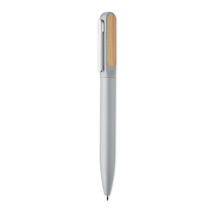Pen met draaimechanisme en bamboe detail, zilver
