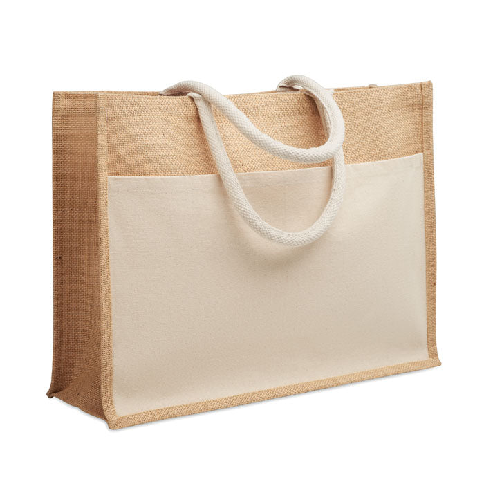 Boodschappentas van jute en katoen canvas, beige