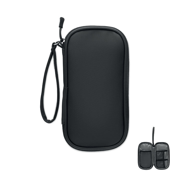 Tech-organizer etui van gerecycled polyester, zwart
