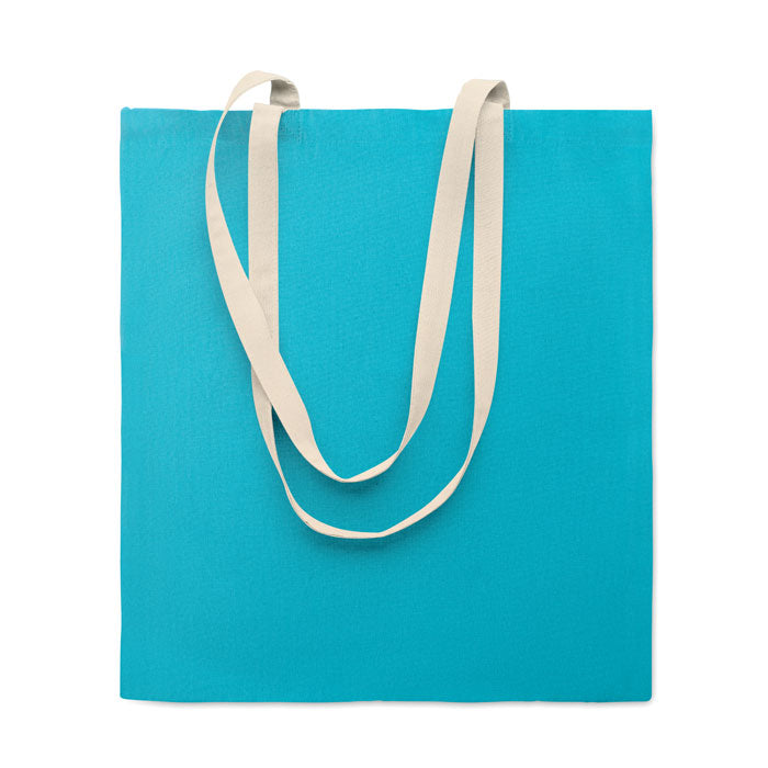 Boodschappentas van katoen, lange hengsels, turquoise