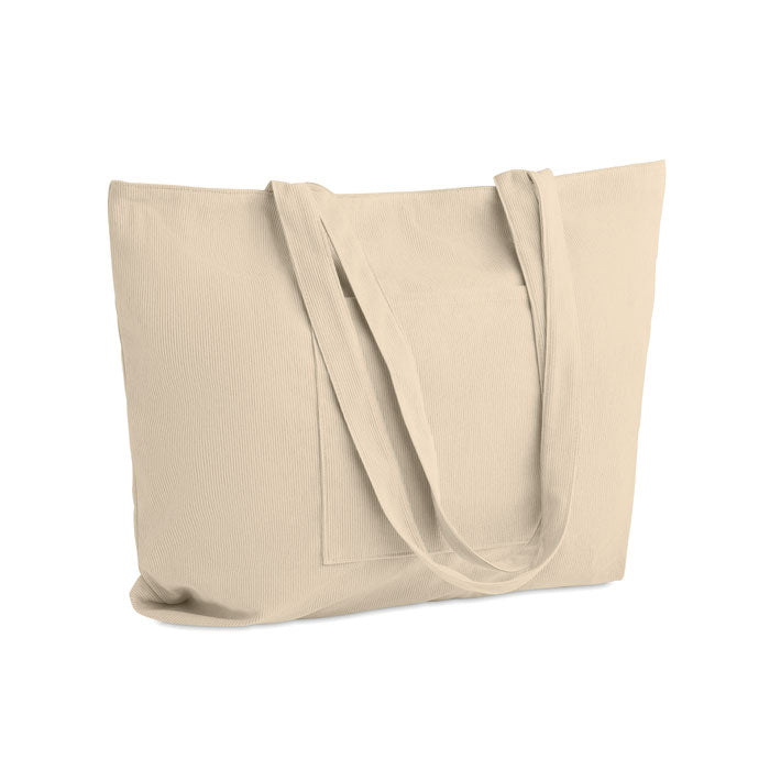 Grote boodschappen- en strandtas van corduroy, beige