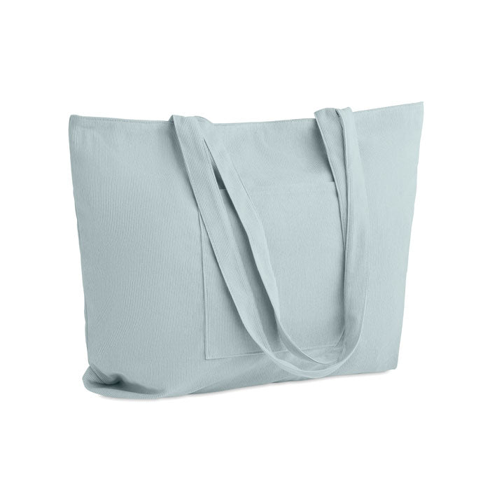 Grote boodschappen- en strandtas van corduroy, babyblauw