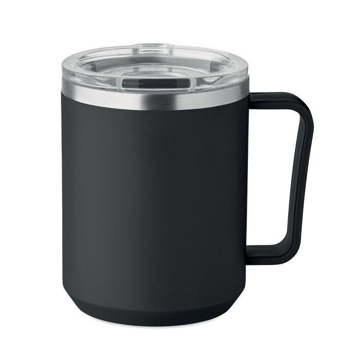 Dubbelwandige mok met schuifdeksel, 400 ml, zwart