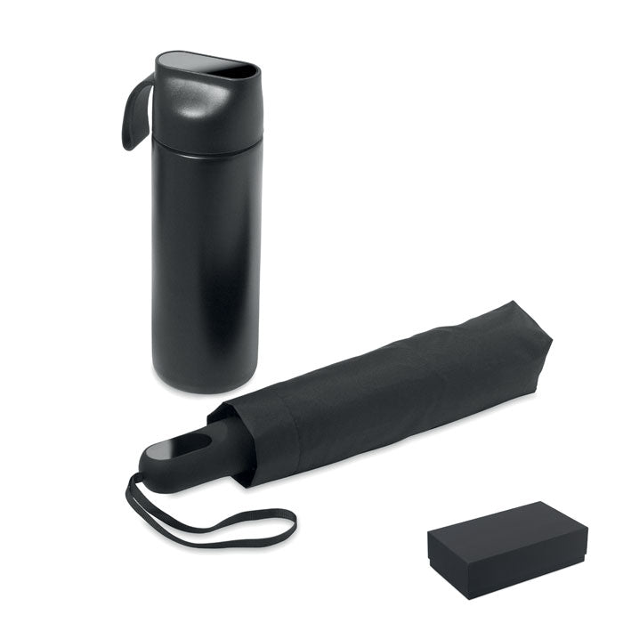 Giftset drinkfles en opvouwbare paraplu, zwart