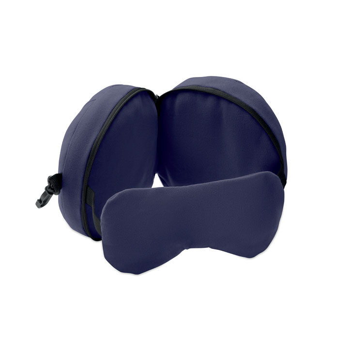 Reiskussen met geïntegreerd slaapmasker, blauw