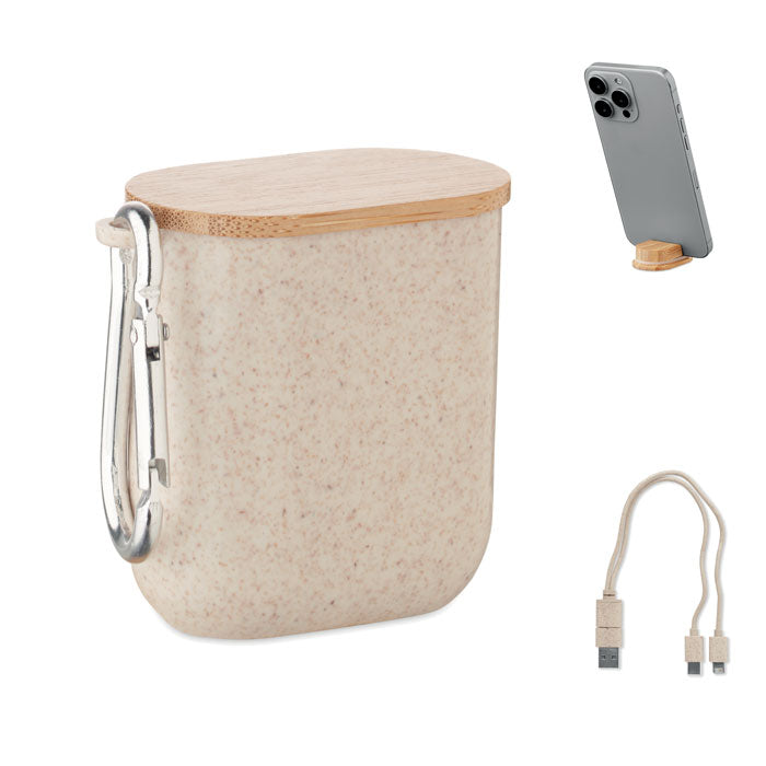 Kabelset in koker met telefoonstandaard, beige