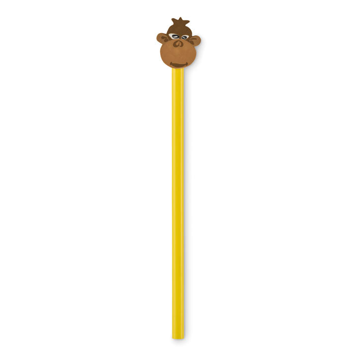 Houten potlood met diervormige gum, geel