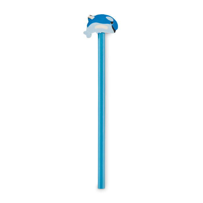 Houten potlood met diervormige gum, turquoise