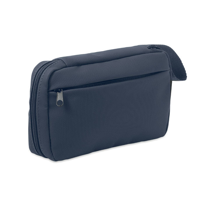 Toilettas met voorvak, gerecycled polyester, marineblauw