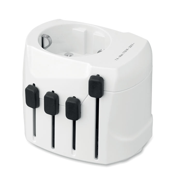 Universele geaarde reisadapter, wit