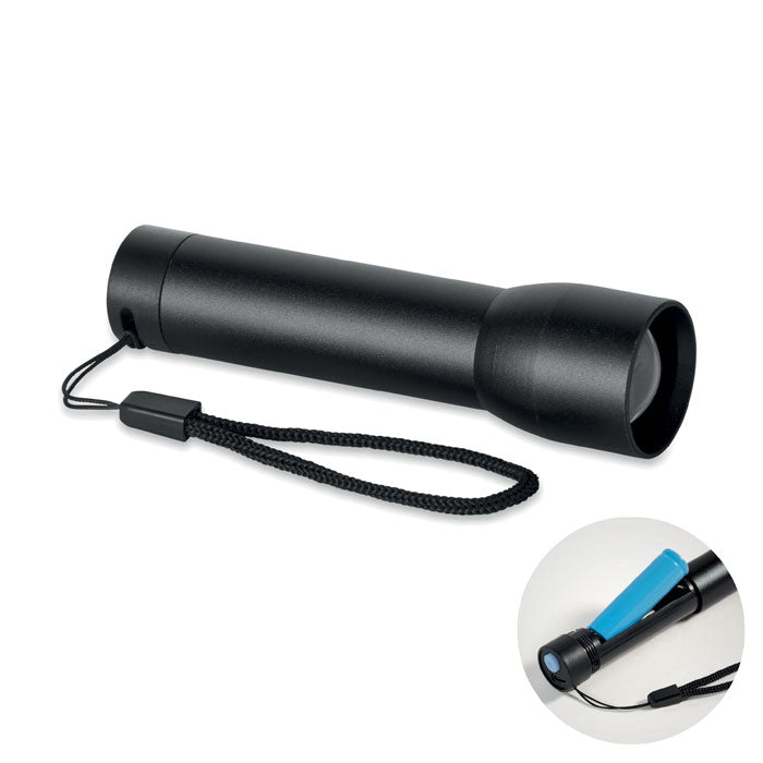 Oplaadbare zaklamp met zoomfunctie, zwart