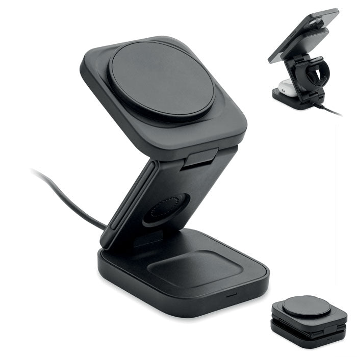 3-in-1 opvouwbaar oplaadstation, zwart