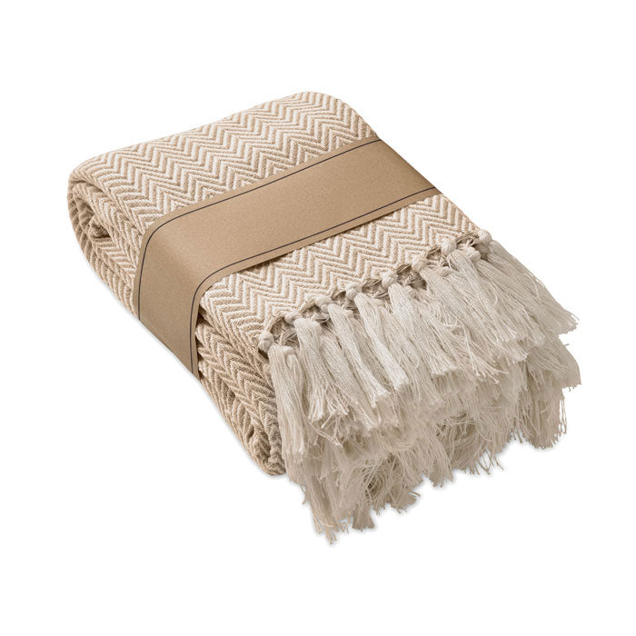 Deken met kwastjes, 130 x 180 cm, beige