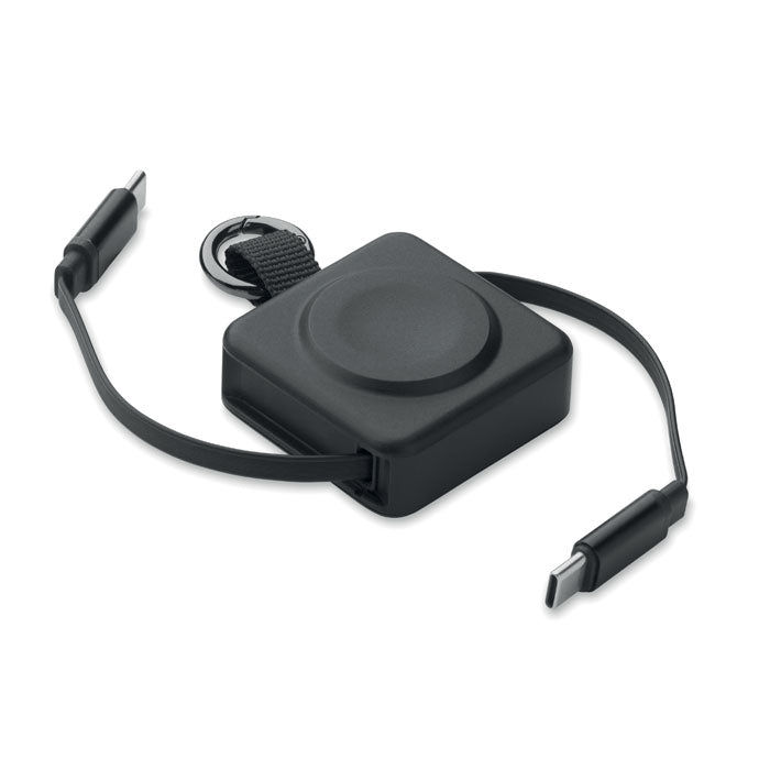 Intrekbare oplaadkabel met smartwatch oplader, zwart