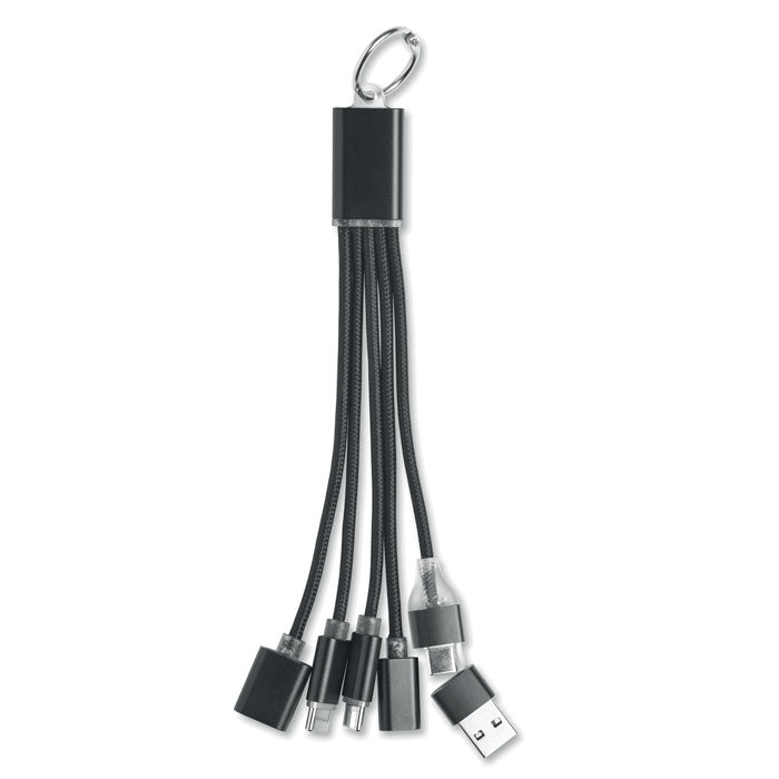 3-in-1 oplaadkabel sleutelhanger met hub, zwart