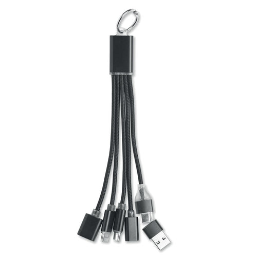 3-in-1 oplaadkabel sleutelhanger met hub, zwart