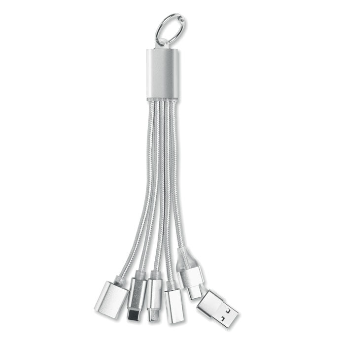 3-in-1 oplaadkabel sleutelhanger met hub, zilver