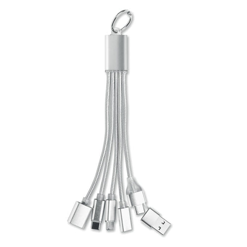 3-in-1 oplaadkabel sleutelhanger met hub, zilver
