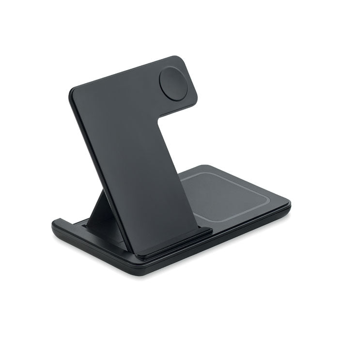 3-in-1 inklapbaar oplaadstation met standaard, zwart