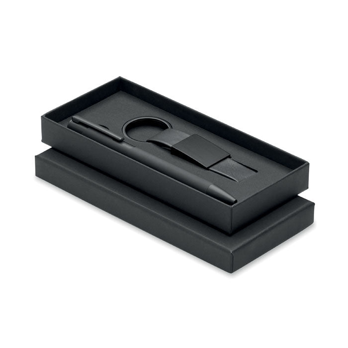 Geschenkset balpen en sleutelhanger, zwart