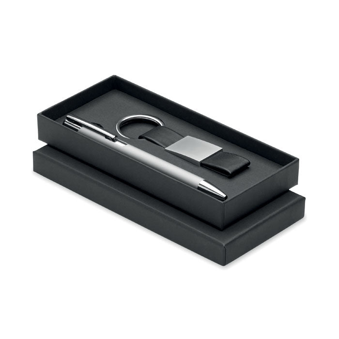 Geschenkset balpen en sleutelhanger, zilver