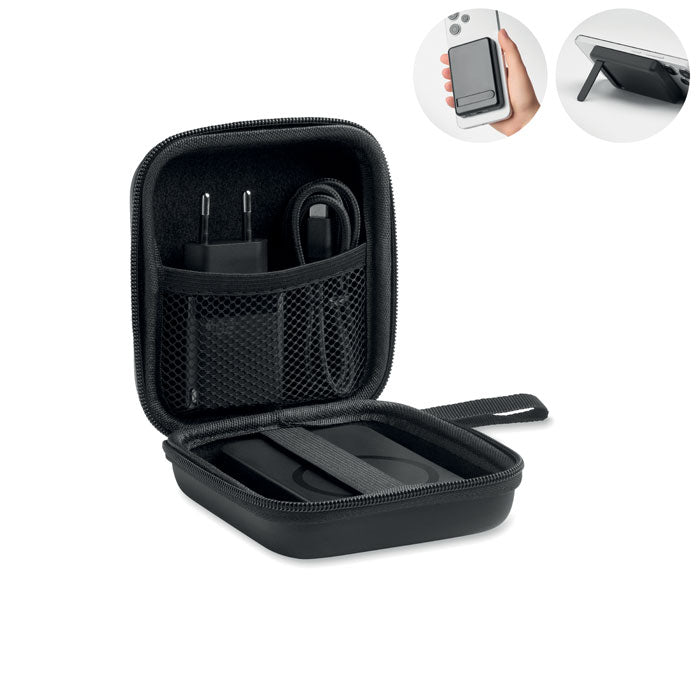 Reisset met magnetische powerbank, zwart